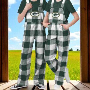 NWOT FOCO (MED) Youth GREEN BAY PACKERS Plaid Overall Bibs